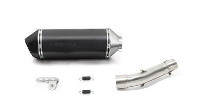 Remus OKAMI Slip On (sportuitlaat met aansluitbuis), RVS zwart, (EG-)goedkeuring HONDA CB 500 F PC58, 35 kW, (Euro 4)