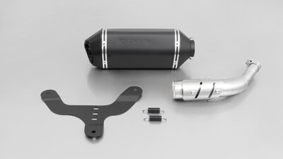 Remus Sportuitlaat, slip on (demper met aansluitbuis zonder katalysator) met hitteschild voor Vespa GTS 300 ie Super / GTV 300 Sei Giorni, roestvrij staal zwart, zonder EG-homologatie voor Vespa GTS 300 ie Super Euro4 16- MA3C, 15.6 kW, Euro 9