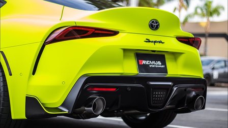 Remus sport uitlaat Toyota Supra Yellow GR 19- RACING einddemper links en rechts styling