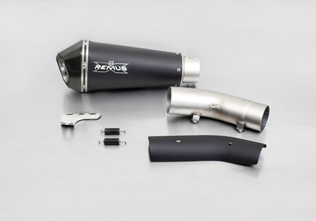REMUS HYPERCONE, slip on muffler with connecting tube, incl. heat protecting shield black painted, stainless steel black , 65 mm
