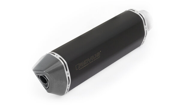 REMUS BLACK HAWK RACING Slip On (sport exhaust with removable sound insert) with connection tube, Stainless steel black, NO (EC-) APPROVAL