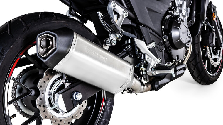 Remus OKAMI Slip On (sportuitlaat met aansluitbuis), RVS mat, GEEN (EG-) GOEDKEURING HONDA CB 500 X MY 17- PC59, 35 kW, (Euro 4)