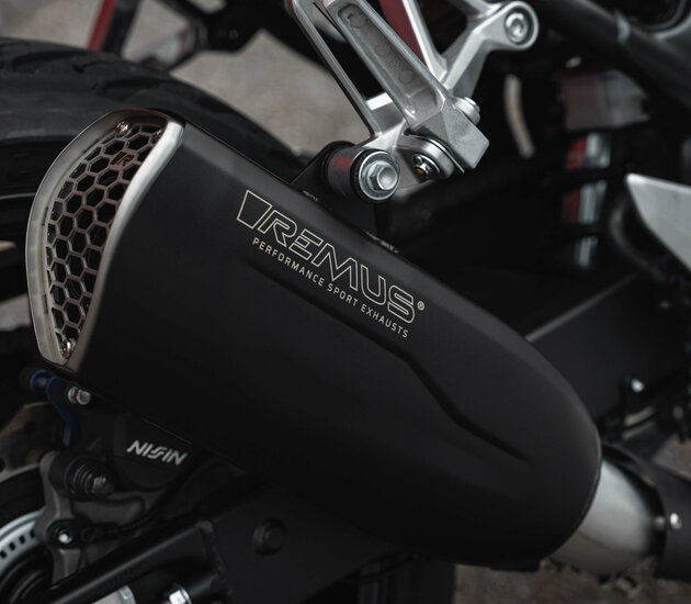 Remus Slip On REMUS NXT Sportuitlaat Honda CB750 Hornet, roestvrij staal zwart, met uitneembare sound insert, GEEN ECE typegoedkeuring HONDA CB750 Hornet 2-cyinder, 4-stroke 67,5 kW 2023=>