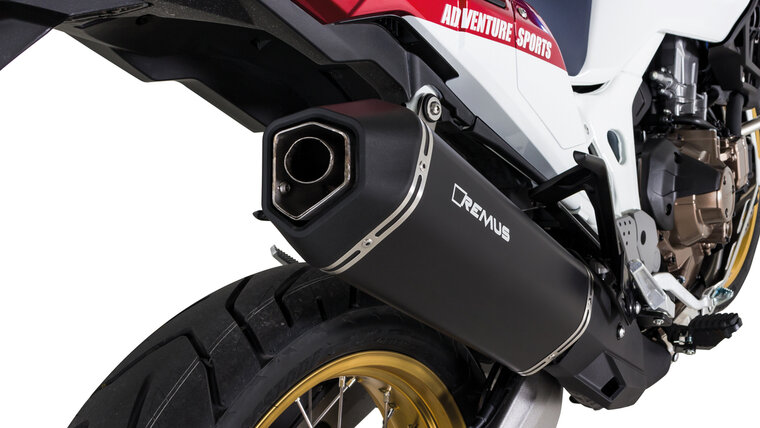 Remus OKAMI Slip on (sportuitlaat), RVS zwart, (EG-) GOEDKEURING HONDA CRF 1000 Africa Twin Adventure Sport MY 18- 70kW, SD04 (EURO 4)
