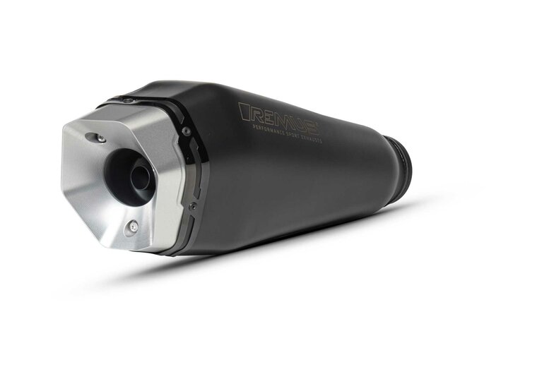 Remus RS Slip-On, gefreesde aluminium eindkap - zilver gecoat, roestvrij staal zwart, incl. (EG-)goedkeuring voor Vespa GTS 125