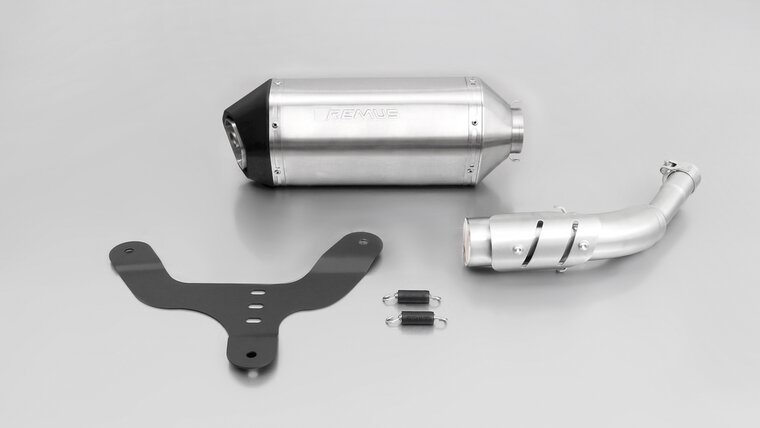 Remus Sportuitlaat, slip on (demper met verbindingsbuis incl. Euro 4 cat.) met hitteschild voor Vespa GTS 300 ie Super / GTV 300 Sei Giorni, roestvrij staal, met EG-homologatie voor Vespa GTS 300 ie Super Euro4 16- MA3C, 15.6 kW, Euro 13