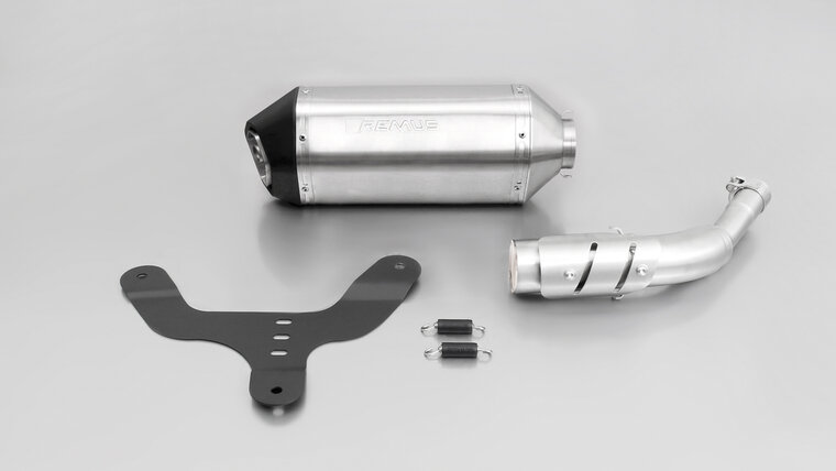 Remus Sportuitlaat, slip on (demper met aansluitbuis zonder katalysator) met hitteschild voor Vespa GTS 300 ie Super / GTV 300 Sei Giorni, roestvrij staal, zonder EG-homologatie voor Vespa GTV 300 Sei Giorni 17- MA3C, 15.6 kW, Euro 10
