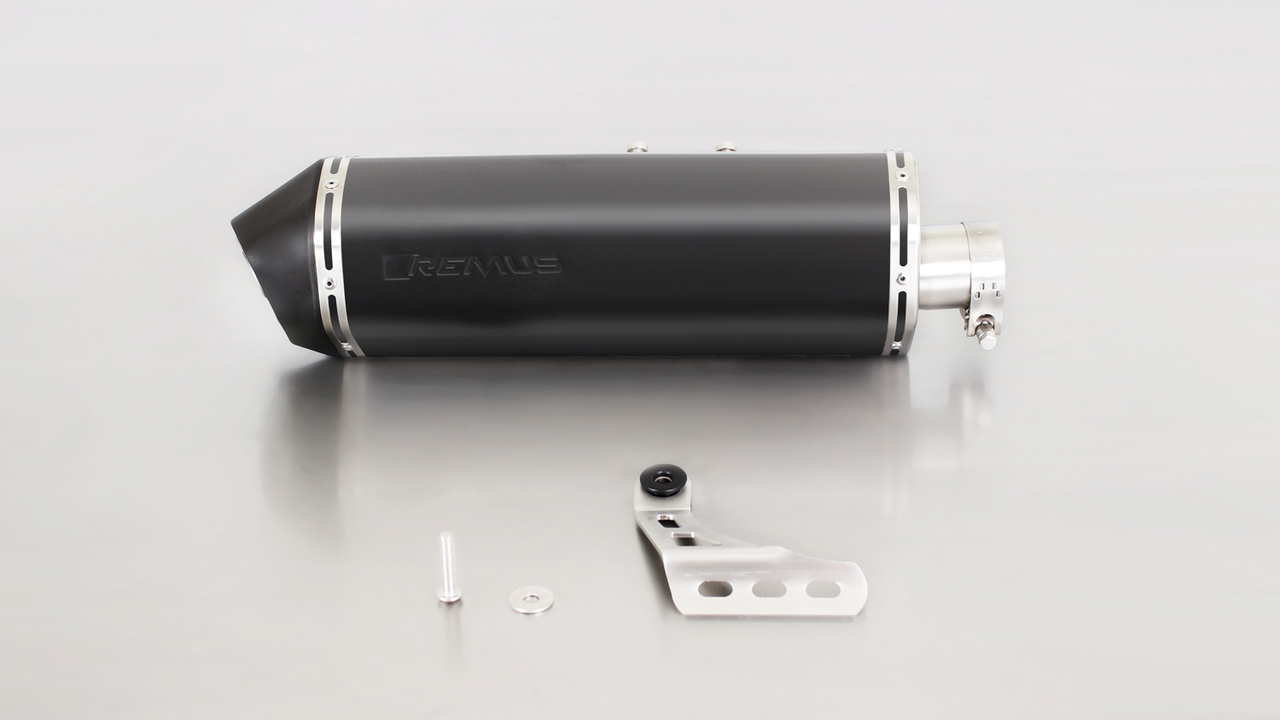 Remus OKAMI, slip-on (demper) voor HONDA CRF 1000L Africa Twin, roestvrij staal zwart, incl. EG-homologatie HONDA CRF 1000L Africa Twin 17- 70kW, SD04 (EURO 4)