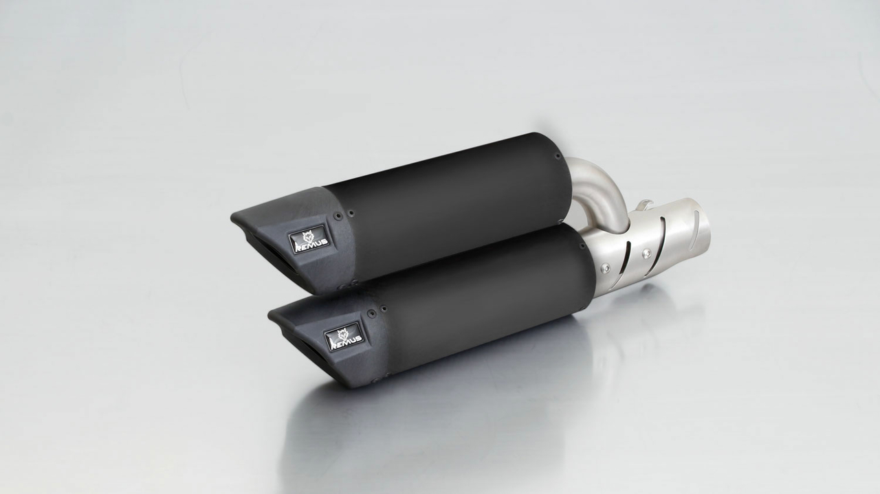 Remus RSC Dual Flow, slip-on incl. hitteschild, roestvrij staal zwart voor Vespa GTS 300 ie Super 08- M45, 15,8 kW