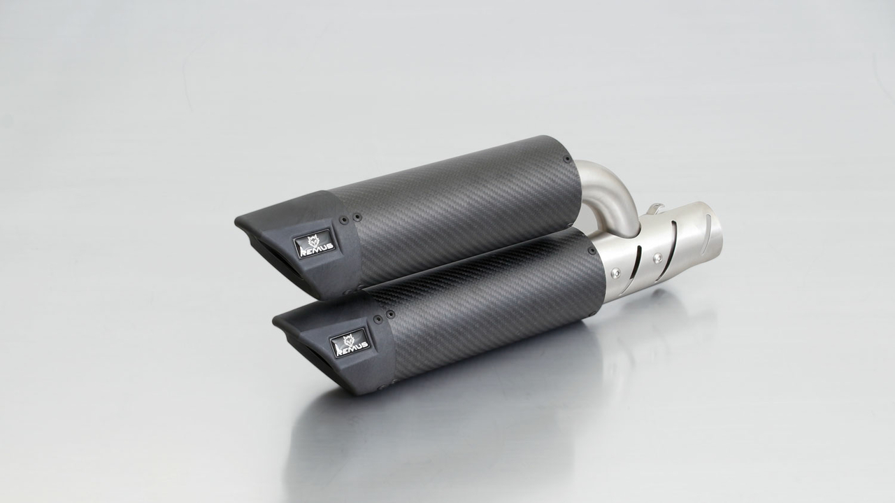 Remus RSC Dual Flow, slip on (demper met verbindingsbuis incl. Euro 4 cat.) met hitteschild voor Vespa GTS 300 ie Super / GTV 300 Sei Giorni, carbon, met EG-homologatie voor Vespa GTS 300 ie Super Euro4 16- MA3C, 15.6 kW, Euro 7
