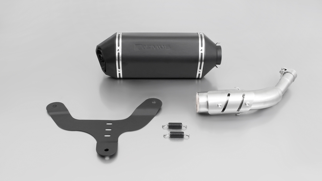 Remus Sportuitlaat, slip on (demper met aansluitbuis zonder katalysator) met hitteschild voor Vespa GTS 300 ie Super / GTV 300 Sei Giorni, roestvrij staal zwart, zonder EG-homologatie voor Vespa GTV 300 Sei Giorni 17- MA3C, 15.6 kW, Euro 9