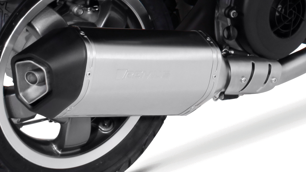 Remus Sportuitlaat, compleet systeem incl. Euro 4 cat. incl. hitteschild, roestvrij staal, 65 mm, met EG-goedkeuring voor Vespa Sprint 125ie 3V Euro4 16- MA1A, 7.9 kW (EURO 4)