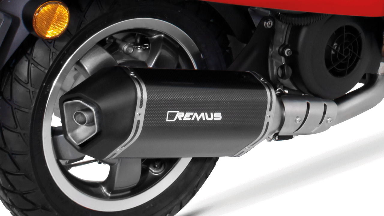 Remus Sportuitlaat, compleet systeem zonder cat. incl. hitteschild, carbon, 65 mm, zonder EG-goedkeuring voor Vespa Sprint 125ie 3V Euro4 16- MA1A, 7.9 kW (EURO 4)