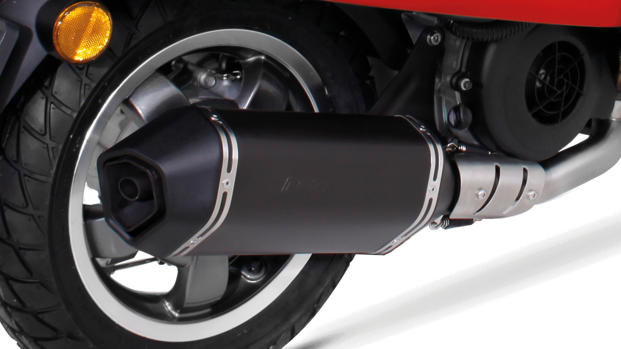 Remus Sportuitlaat, compleet systeem zonder cat. incl. hitteschild, roestvrij staal zwart, 65 mm, zonder EG-goedkeuring voor Vespa Sprint 125ie 3V Euro4 16- MA1A, 7.9 kW (EURO 4)