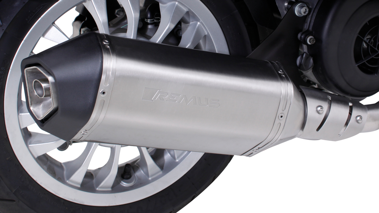Remus Sportuitlaat, compleet systeem zonder cat. incl. hitteschild, roestvrij staal, 65 mm, zonder EG-goedkeuring voor Vespa Sprint 125ie 3V Euro4 16- MA1A, 7.9 kW (EURO 4)