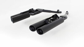RIGHT CUSTOM exhaust for BMW K 1600 Bagger, Ø 102 mm, angled & rolled outlet, incl. connection tube, with removable sound insert stainless steel black, without EC homologation RIGHT CUSTOM exhaust for BMW K 1600 Bagger, Ø 102 mm, angled & rolled outlet, incl. connection tube, with removable sound insert stainless steel black, without EC homologation